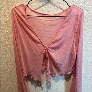 SHEIN Pink Sheer Curve Top